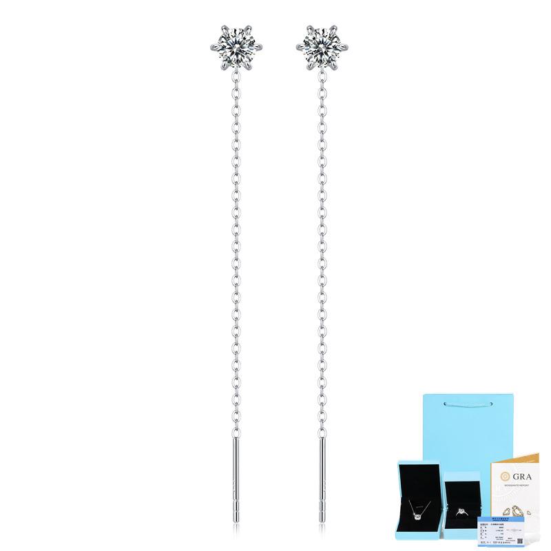 

Серьги Bague Ringen S925, инкрустированные серебром 0,5 карата, муассанит в виде листьев, веерная бахрома, новые серьги, ювелирные изделия Includes Gift Box Certificate алмаз