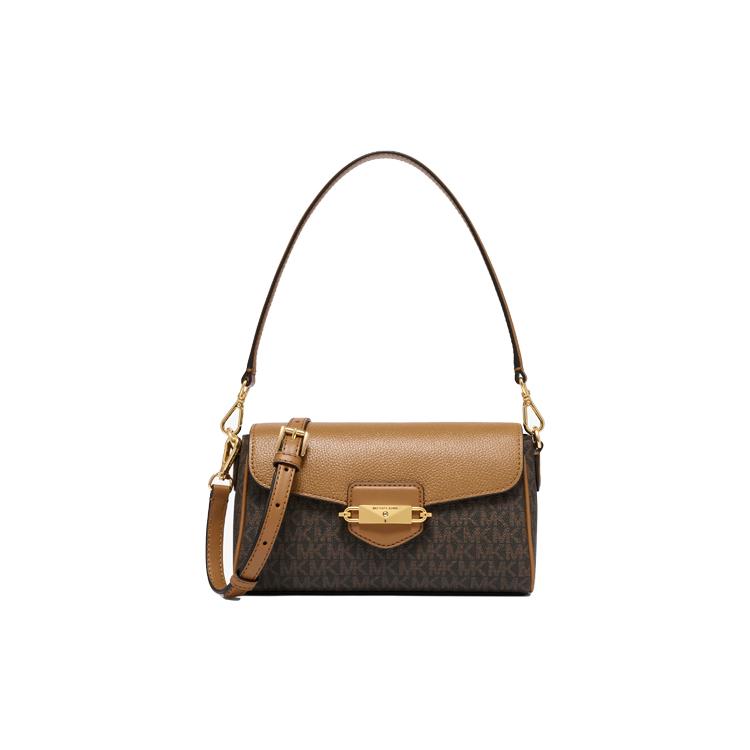 New MICHAEL KORS Fleur Cow Leather Baguette Bag Shoulder Bag Small Women's Dark Brown & Black 32F3G6FC1B-292