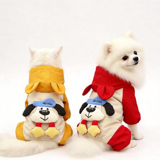 Jijijing Hooded Dog Jumpsuit, Waterproof Windproof Pet Four-Leg Jacket with Ears, Cute Puppy Padded Warm Hoodie for Small Dogs