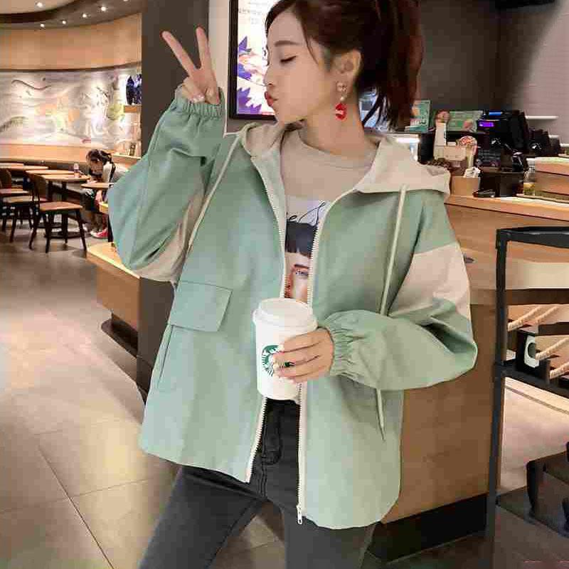 Frühling und Herbst Lose Alle-spiel Zipper Shirt Mit Kapuze Temperament Western Stil Werkzeug Jacke Jacke Frauen