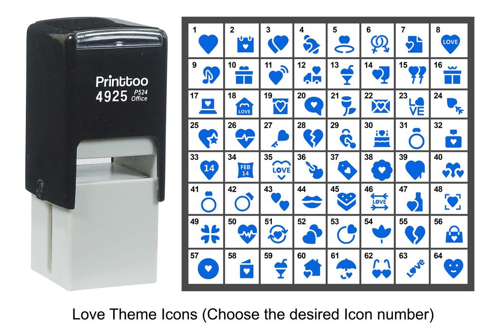 Printtoo Love Theme Icons Rubber Stamp Self Inking Stamper 24 Mm