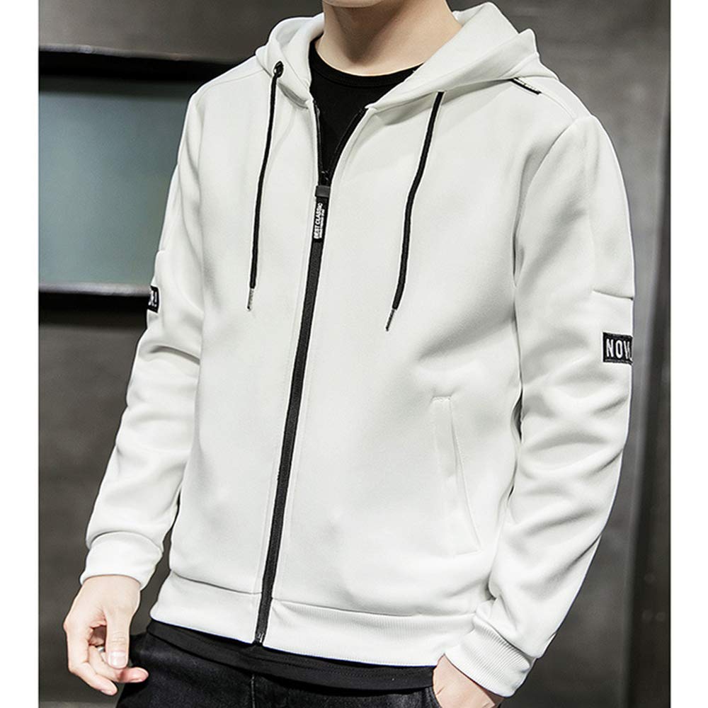 Autumn Thick Solid Color Long Sleeve Hooded Stylish Coat for and Size L [foveitaa] Men's Hoodie, Zip-Up Hoodie, Sweatshirt, Coat, Top, Zip-Up Spring,