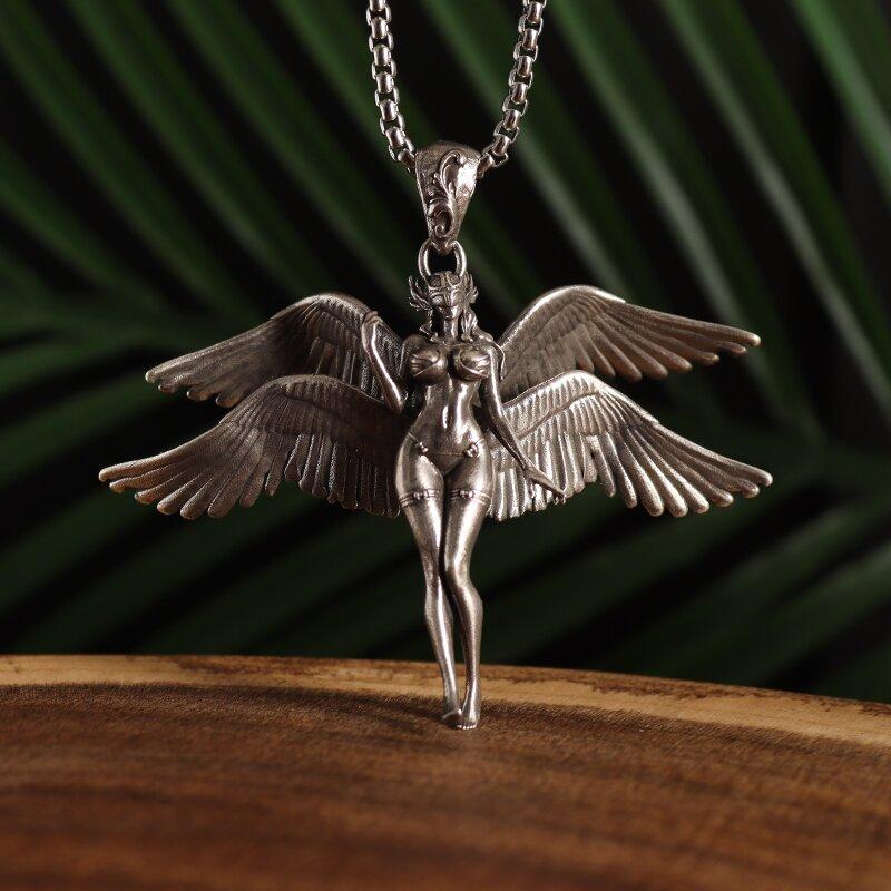Exquisite Four-Winged Angel Pendant Sexy Goddess Mechanical Female Warrior Necklace Male and Female Couple Hip-Hop Trend Jewelry