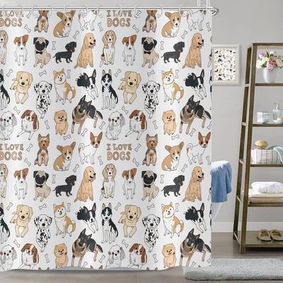 Funny Cute Puppy Animal Pattern Shower Curtain 180x 180cm, Kids Bathroom Decorative Shower Curtain Waterproof