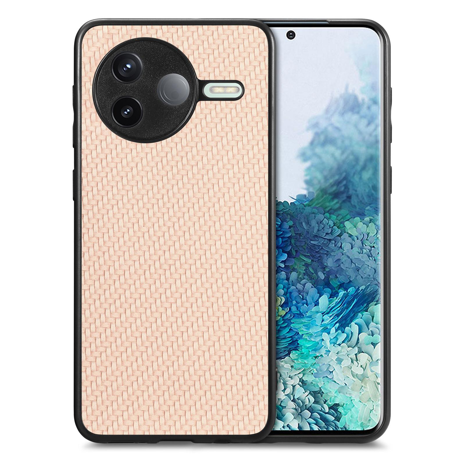 

For Xiaomi Poco F7 Pro 5G/Xiaomi Redmi K80 5G Case Carbon Fiber Texture PU+PC+TPU Phone Back Cover Apricot
