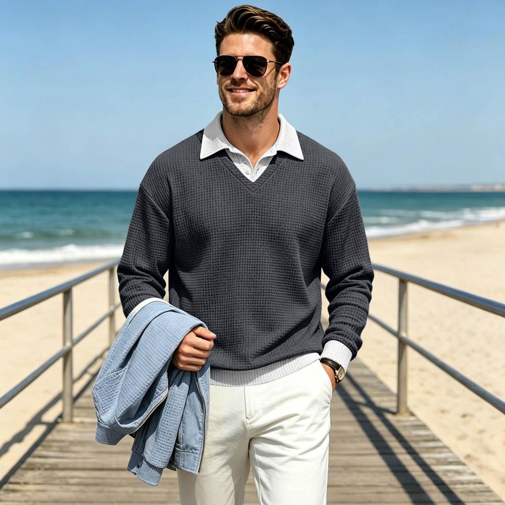 Chemise décontractée à manches longues pour homme, aspect tricot rétro, pour l'automne et l'hiver