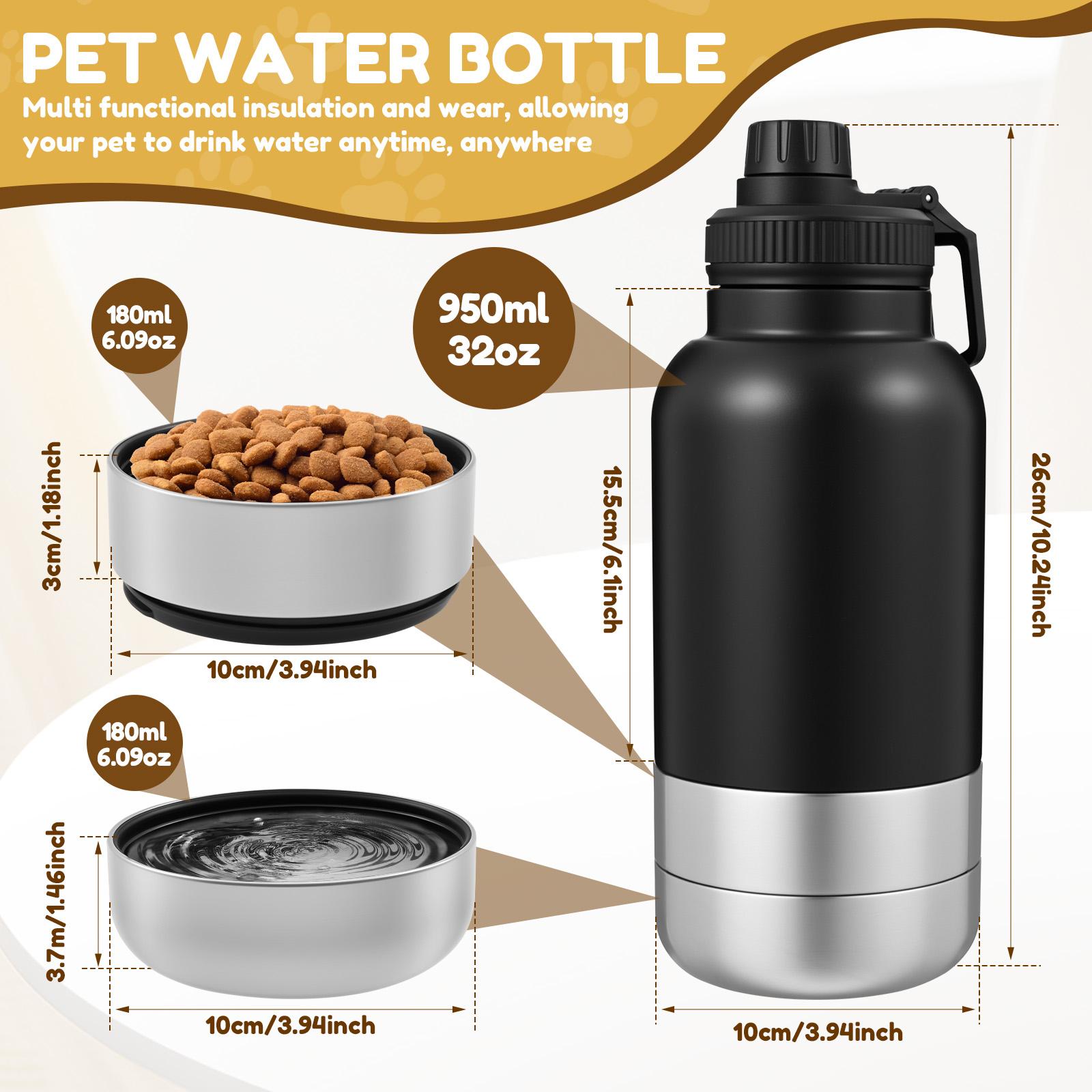 

3 in 1 Stainless Steel Dog Water Bottle 32 oz Capacity Portable Leak Proof Pet Insulated Water Bottle with 2 Bowls Pet Supplies