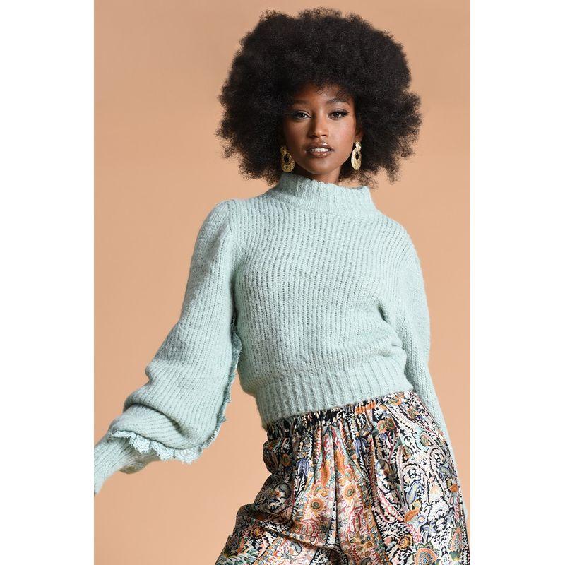 

Autumn and Winter New Arrival Export European and American Women s Clothing round Neck Lace Flower Decoration Long Sleeves Sweater Knitwear Thick Light green XL: Bust size 102