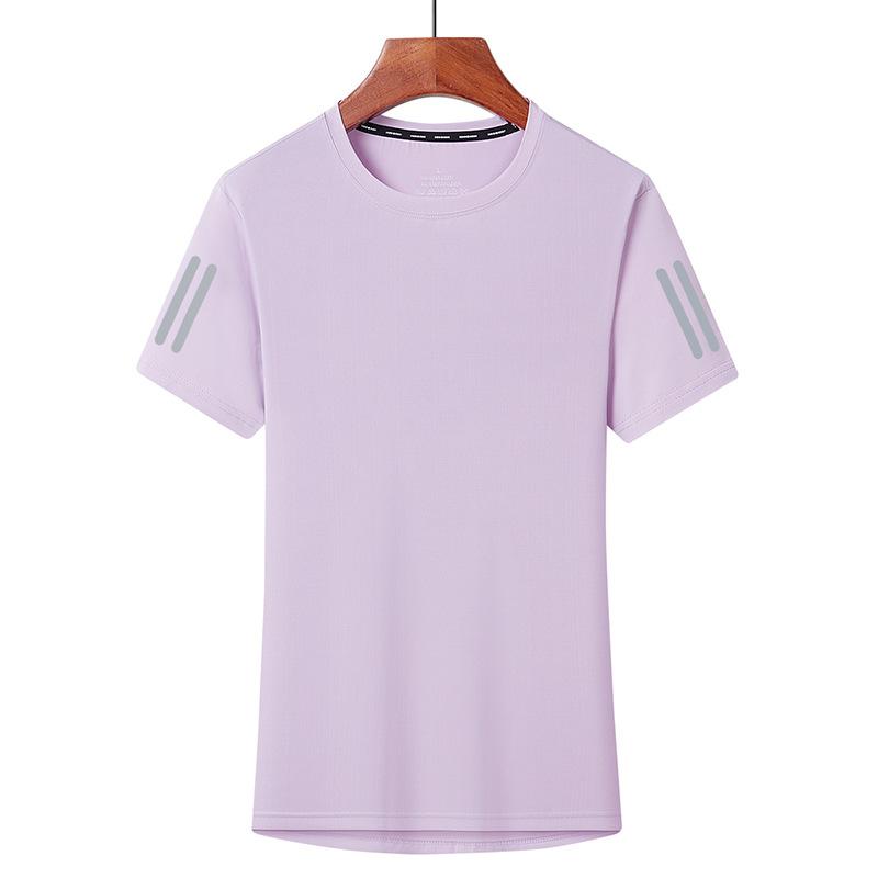 Summer Ice Silk Breathable T-shirt Round Neck Solid Color Quick Drying Casual Sports Fitness Running Short Sleeved Top for Women