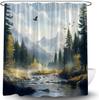 Eagle Forest Shower Curtain Spring Mountain River Tree Nature Scenery Landscape Wild Animal Jungle Wildlife Rustic Farmhouse
