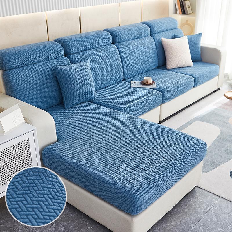 Solid Color Sofa Seat Slipcover Cushion Covers With Elastic Band Thick Jacquard Textured Cushion Covers For Sectional Sofa Slip 1pc Back Cushion