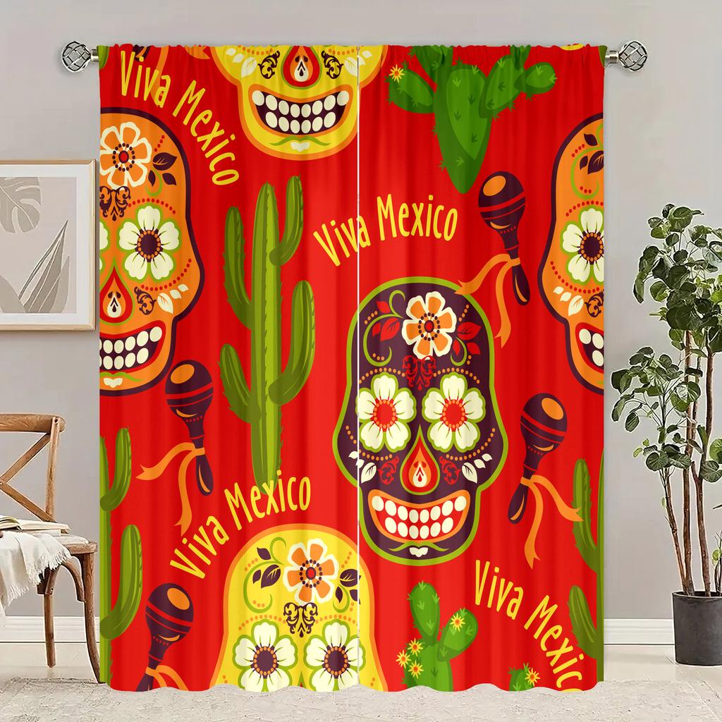 2 Pieces Mexican Day of the Dead Curtains Polyester Material Bedroom Living Room Study Private Curtains - Customizable Patterns