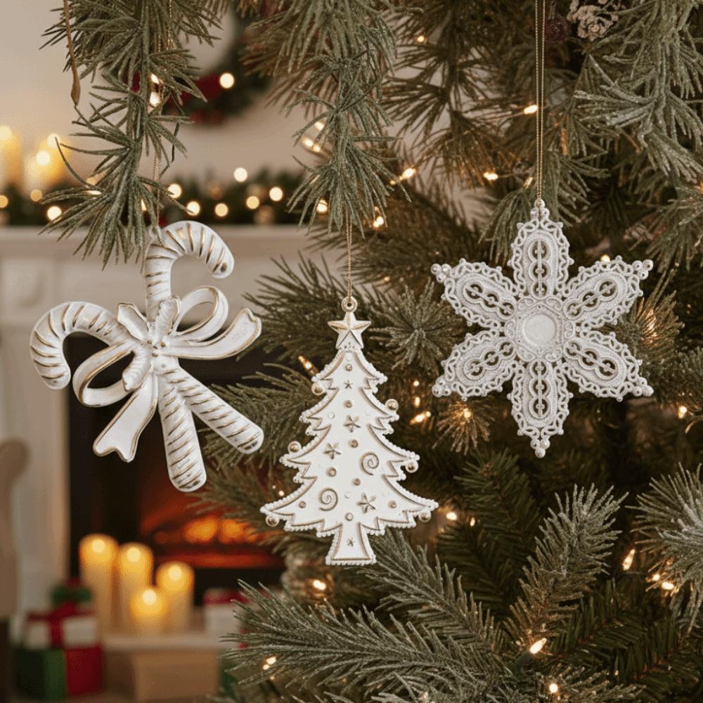 White Gold Christmas Tree Decoration Plastic Snowflake Pendant Cartoon Elk Conch Christmas Hanging Ornament For Home Decorations