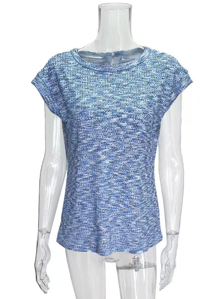 2026 Spring/Summer Waffle Knit Solid Color Loose Women's Short Sleeve Top