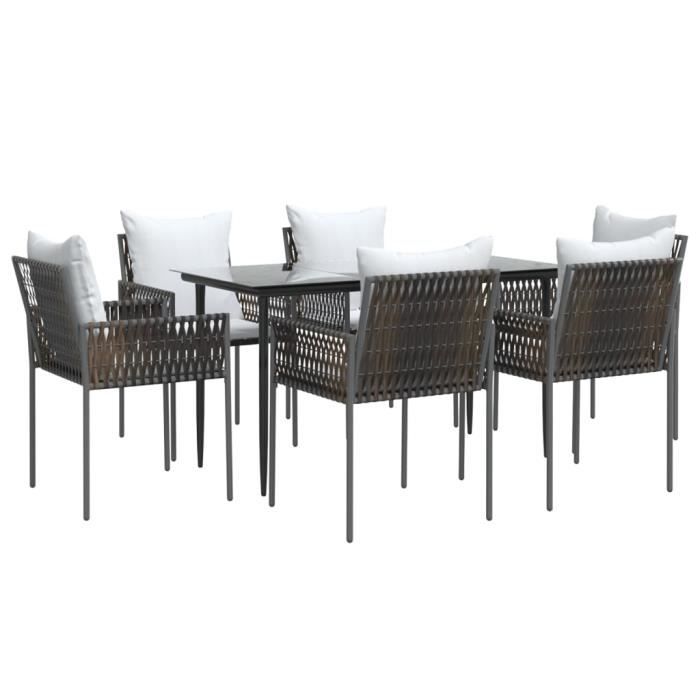 VidaXL Ensemble à manger de jardin 7 pcs coussins résine tressée acier 3187054