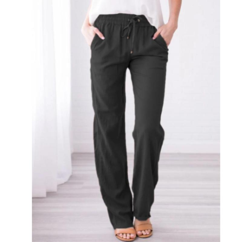 Spring and Summer Women's Solid Color Cotton and Linen Drawstring Loose Casual Wide-leg Trousers