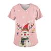 Ladies' Fashionable V-neck Pocket Short Sleeved Christmas Tree Printed Caregiver Uniform