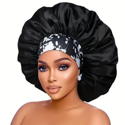 Damen Extra große seidige Satin-Haarhaube, dickes Haar, Schlafmütze, elastisches Band, Beanie, afrikanisches Kopftuch, Blumen-Turban, Chemo-Kappen