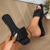 Fashion Women's Slippers Summer Selling Sexy Braided Red Square Toe Flat Flip-Flops Fashion Beach Mules Casual Indoor Home Slippers
