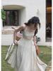 2024 Summer Elegant Halterneck Embroidered Dress for Women - Slimming, Stylish, Long Minority Design