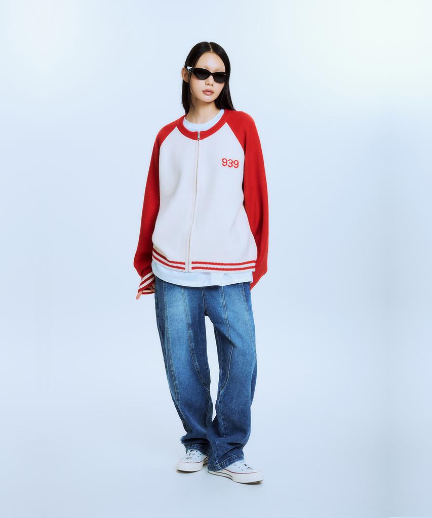 Akaibeuboldeu 939 Raglan Knit Zip-Up (Red)