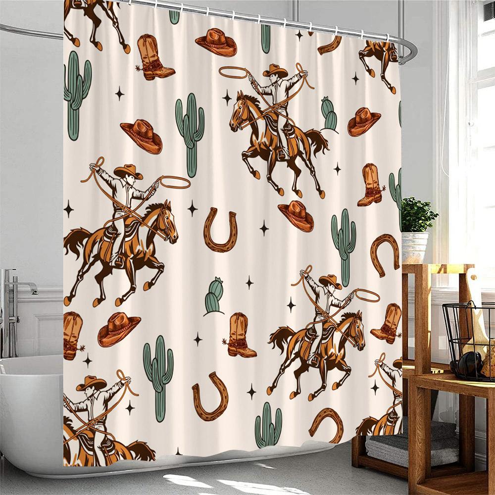 Mexican Style Shower Curtains Cartoon Tropical Plants Cactus Bathroom Decor Polyester Fabric Bath Curtain with Hooks Washable