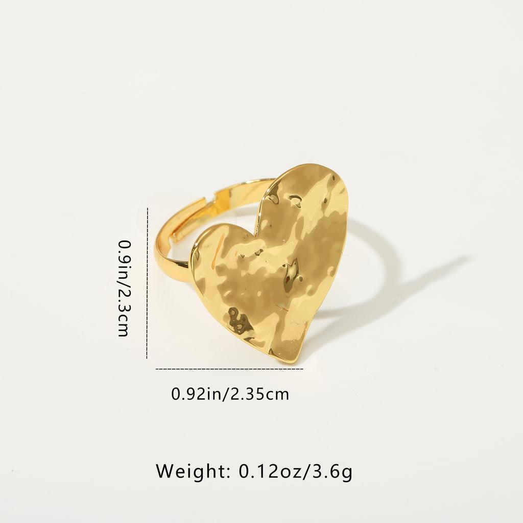Golden Plated Hammered Heart Open Adjustable Ring for Women Elegant Statement Jewelry Gift