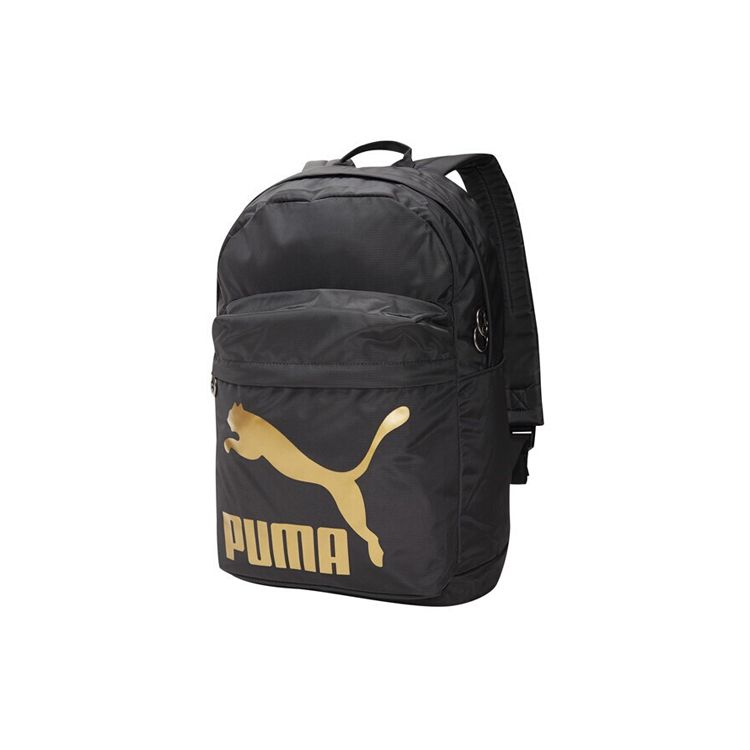 Puma Gold Foil Logo Zipper Fabric Backpack Unisex Backpacks Black 074799-09 Black