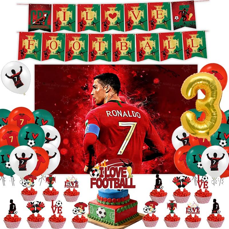 New CR7 Birthday Decoration Soccer Superstar Party Supplies Football Party Favors Tablecloth Plate Paper Cup Backdrop