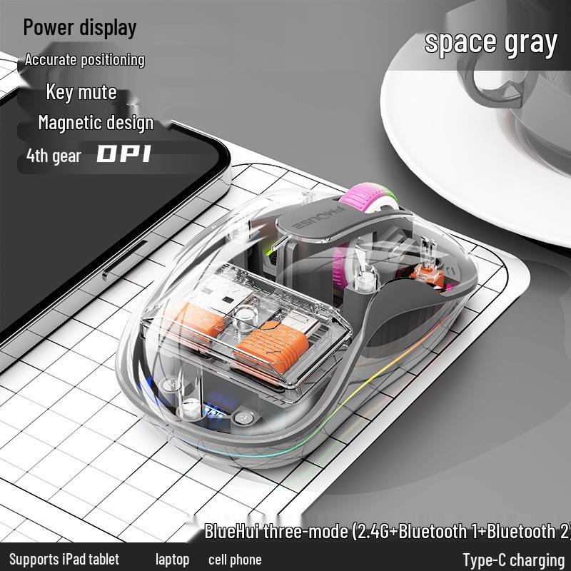 Bobcat Silent Bluetooth Mouse - Transparent, Wireless, 3 Modes, TYPE-C Charging, Universal Compatibility