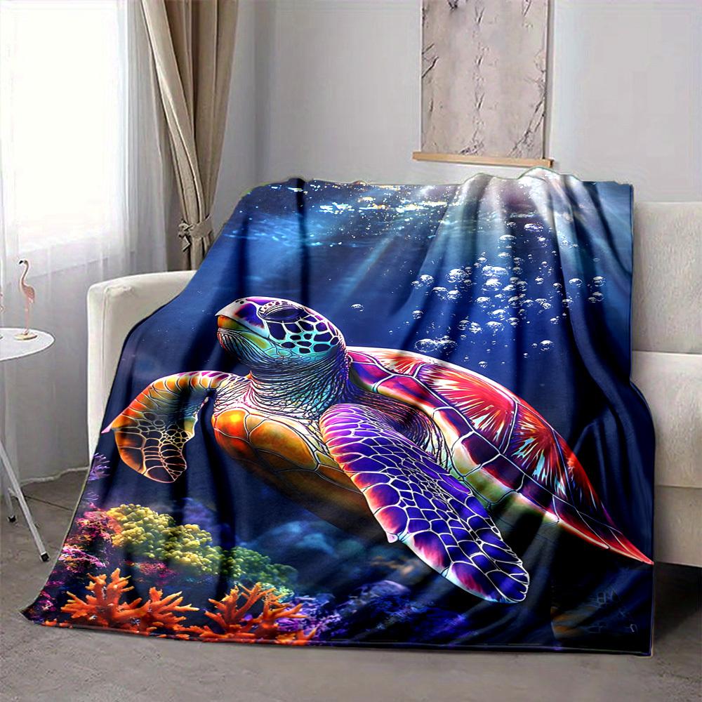 1PC Sea Turtle Print Blanket, Throw For Sofa, Bed, Travel, Camping, Livingroom, And Bed, Printing Blanket With Soft And Warm Fabric yy250918129