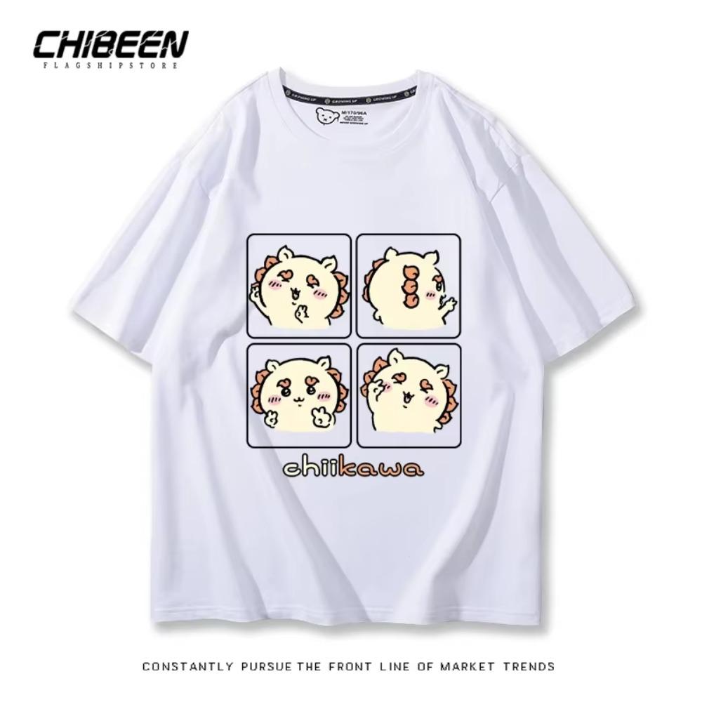 Chiikawa Cute Four-cell Pattern T-shirt Summer High Quality 100% Cotton T-shirt Casual Comfortable Loose Men's T-shirt