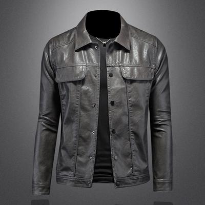Nueva Chaqueta de Cuero para Motocicleta con Solapa para Hombre, Chaqueta Juvenil Ajustada de Cuero PU, Top