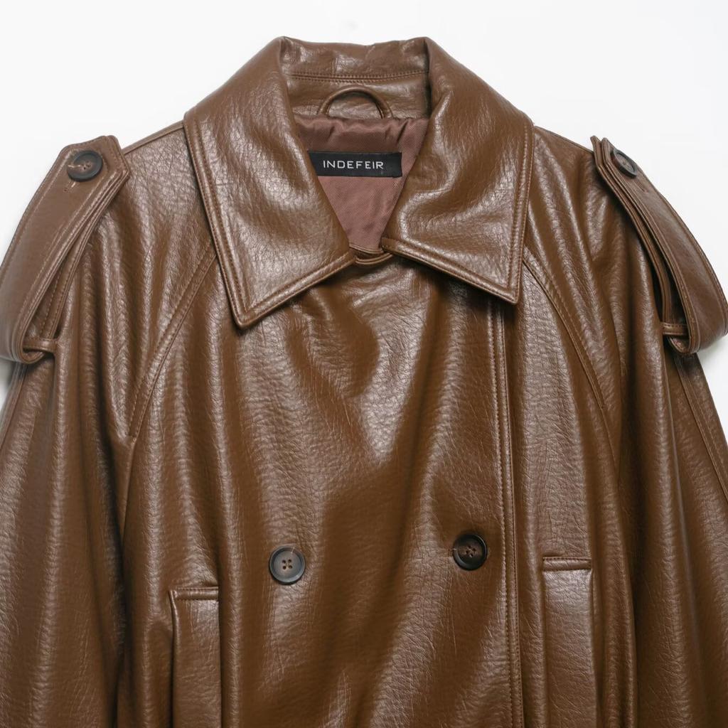 2026 spring new European and American cross-border women's clothing street fashion imitation leather short trench coat w085 3105424