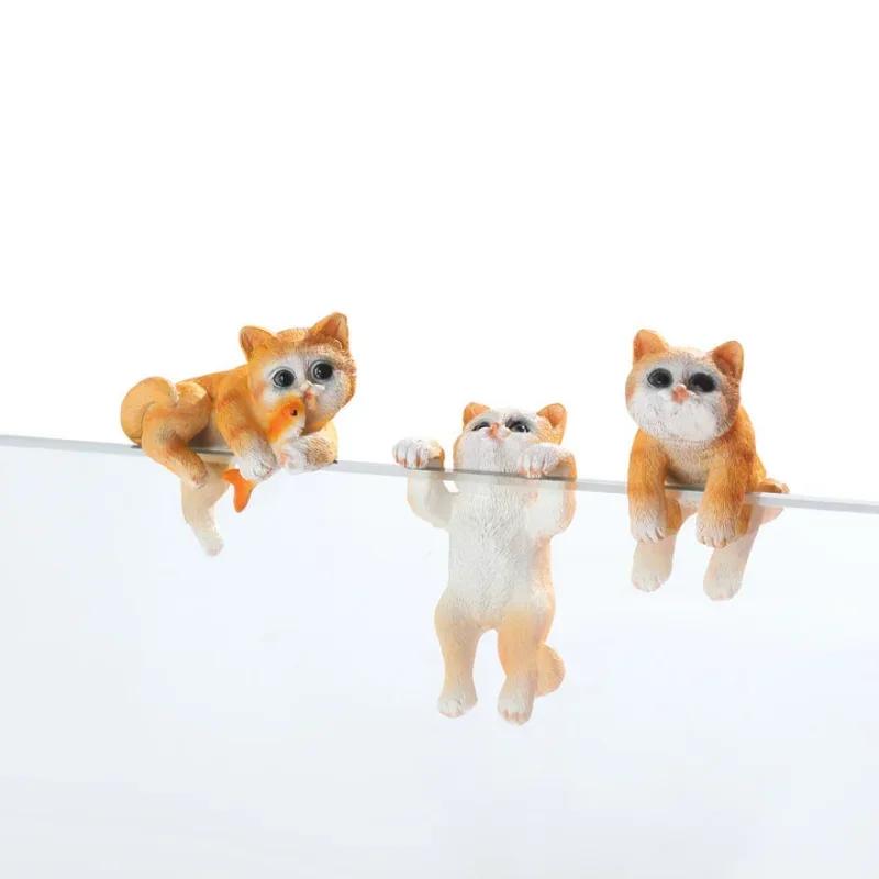 3Pcs Cat Ornaments Micro Fish Tank Landscape Crafts Cute Kitten Fish Tank Sculptures Mini Cartoon Figurines Home Decoration