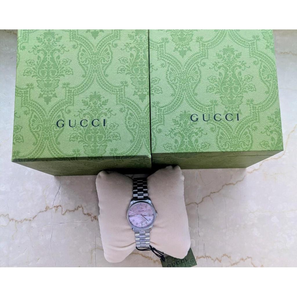 Used New and unused GUCCI GTimeless 30mm watch pink shell diamond YA1265062 women's Gucci mother of pearl