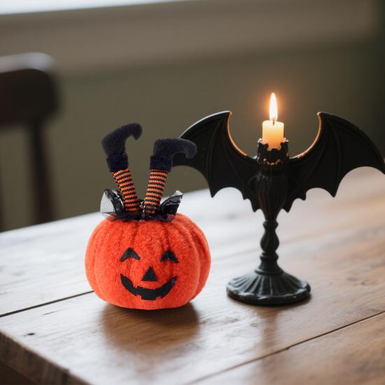 Halloween Decoration Witch Striped Legs Pumpkin Doll Creative Desktop Decor for Party Haunted House Horror Theme Living Room