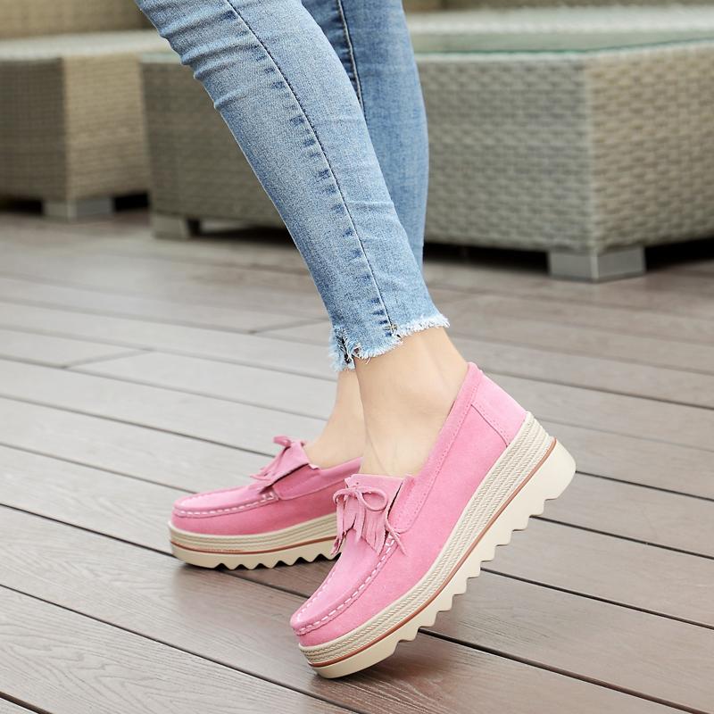 Plateau-Schuhe Damen Ballerinas Sneakers Wildleder Damen Freizeitschuhe Slipper Ballerinas Absätze Creepers Mokassins