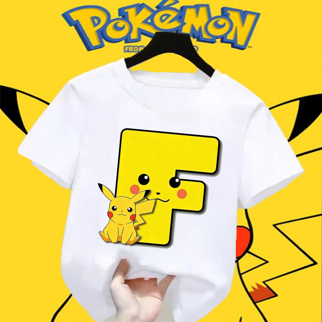 Anime Pokemons Tshirts for Children Pikachu Cartoon Letter Printed Shortsleeved Top Boys Girls Summer Fashion Sports Tshirt