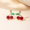 Green Leaf Red Cherry Stud Earrings for Women Earring Jewelry Gift
