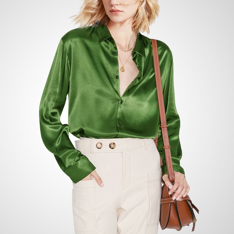 

Fashion Temperament Shirt Long Sleeve Autumn Wear Slim Top Green S