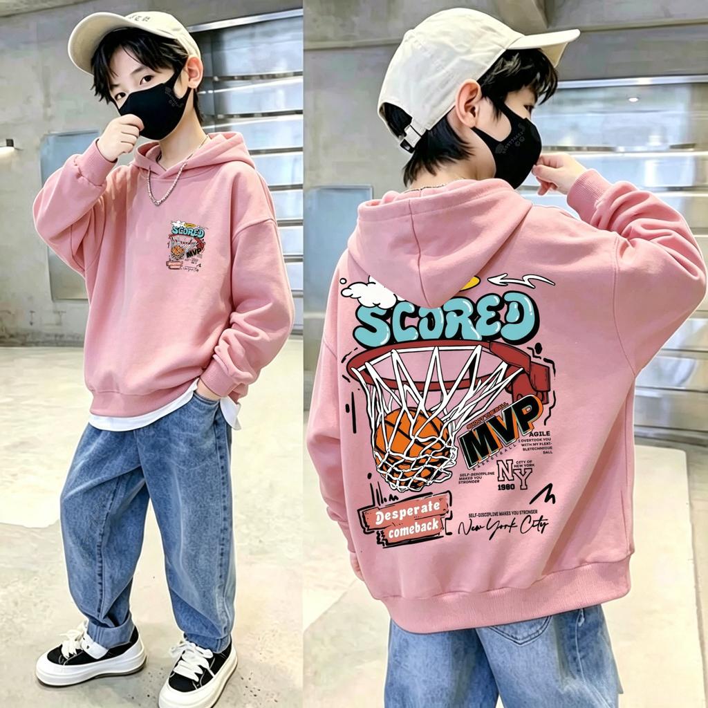 Kids Hoodie Sweatshirt Autumn Winter Street Basketball Hoop MVP Graphic Print Casual Loose Long Sleeve Top