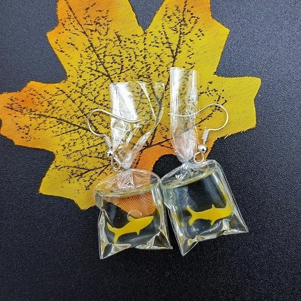 Harz Goldfisch Nachahmung Wasser Tasche Ohrringe Schöne DIY Handgemachte Goldfisch Candy Tasche Anhänger Ohrringe