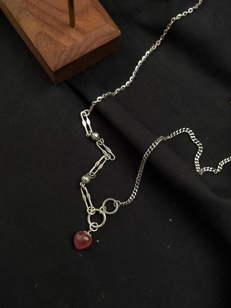 Korean Style s925 Sterling Silver Strawberry Crystal Women's Choker - Simple, Retro Mori for Autumn/Winter Sweaters