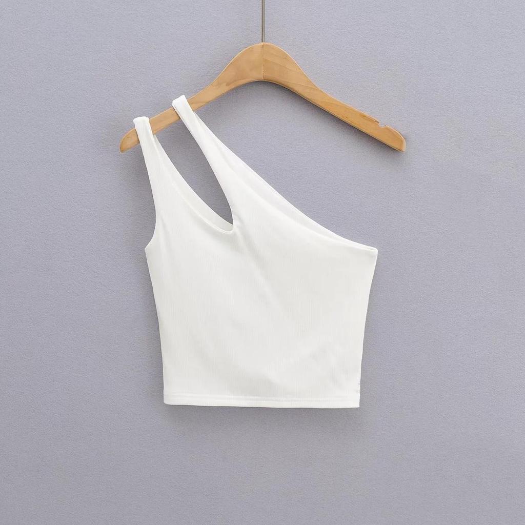 Sexy Women's Crop Top Solid Stretch Fit Knit Sleeveless One Shoulder Hollow Out Basic Backless Tank Top