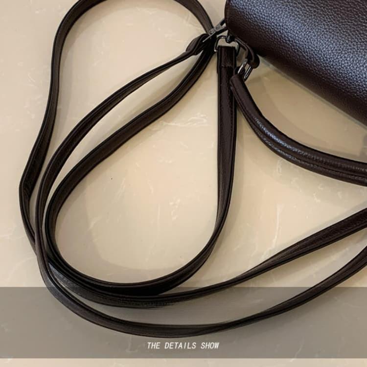 Lychee Pattern Metal Square Buckle Handbag Women's Shoulder Bag