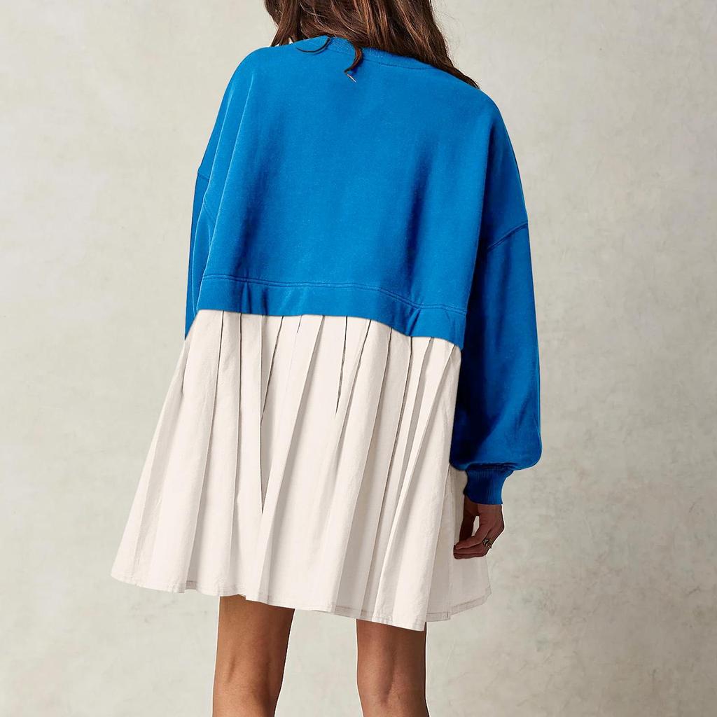 Women's Solid Color Patchwork Pleated Hoodie Dress - Autumn/Winter 2026 Collection