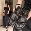 Fashion French Retro Black Toe Sandals for Women's Summer 2025 New Fashion Plus Size Low Heeled Roman Shoes