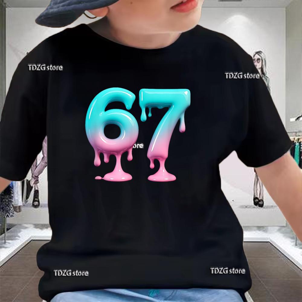 Summer Six Seven 67 Cool Print Children's Tshirt Short Sleeve  Cartoon Fashion Boys Tees Shirt Casual Harajuku Kid Clothes