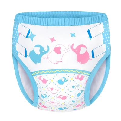 LittleForBig Adult Silky Training Pants (Elephant Design) - Absorbent, Leak-Proof, Breathable, Comfortable with a Stretch Waist, Washable, Blue, Small